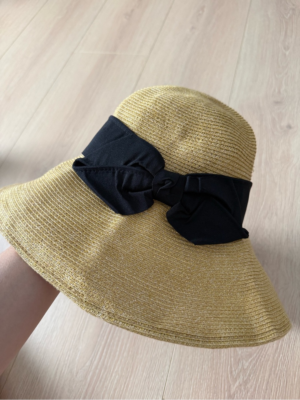 Yellow Straw Sun Hat with Black Bow